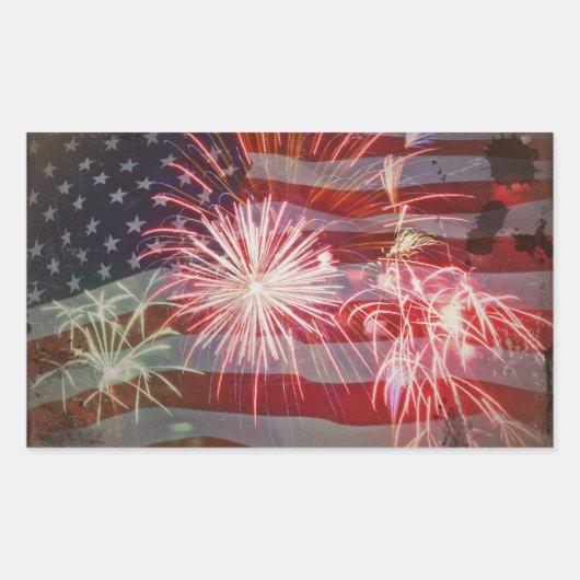 Sticker Rectangulaire Drapeau rétro et feux d'artifice (Devant)