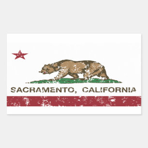 Sticker Rectangulaire drapeau Sacramento de la Californie affligé
