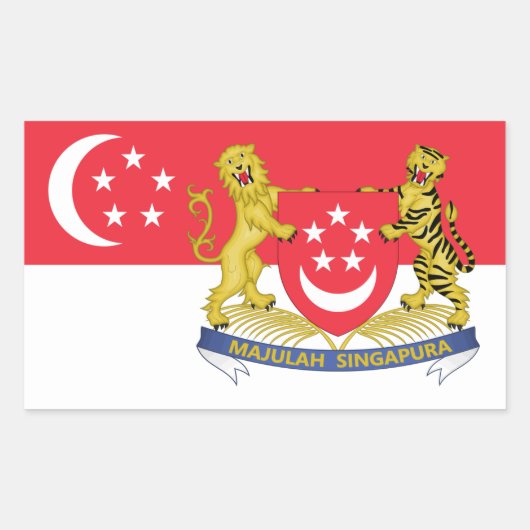 Sticker Rectangulaire Drapeau singapourien et armoiries, Drapeau de Sing (Devant)