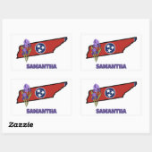Sticker Rectangulaire Drapeau Tennessee et fleur pourpre Iris texte pers (Feuille)