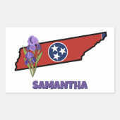 Sticker Rectangulaire Drapeau Tennessee et fleur pourpre Iris texte pers (Devant)