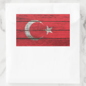 Sticker Rectangulaire Drapeau turc avec effet de grain de bois brut (Sac)