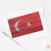 Sticker Rectangulaire Drapeau turc avec effet de grain de bois brut (Enveloppe)