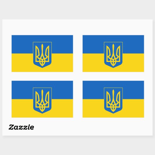 Sticker Rectangulaire Drapeau ukrainien avec armoiries (Feuille)