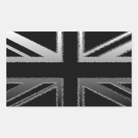 Sticker Rectangulaire Drapeau Union Jack gris noir et argent (Devant)