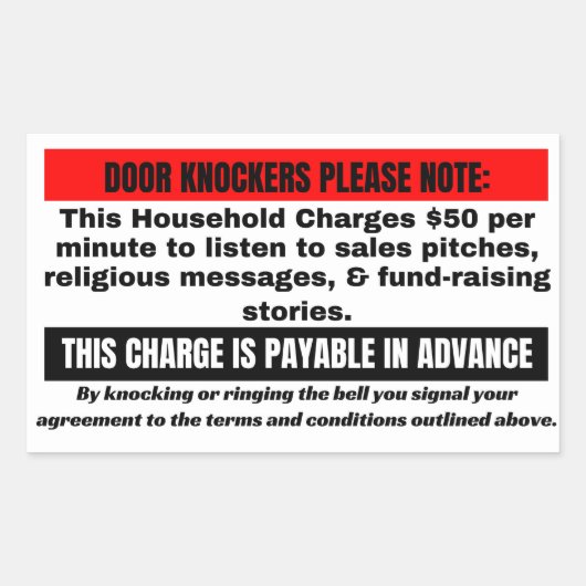 Sticker Rectangulaire Drôle Pas De Signe De Sollicitation. Porte Knocker (Devant)