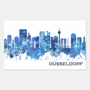 Sticker Rectangulaire Dusseldorf Allemagne Skyline Blue