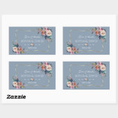 Sticker Rectangulaire Dusty Blue Misty Rose Fleurs or Mariage (Feuille)