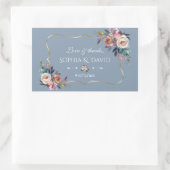 Sticker Rectangulaire Dusty Blue Misty Rose Fleurs or Mariage (Sac)