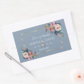Sticker Rectangulaire Dusty Blue Misty Rose Fleurs or Mariage (Enveloppe)