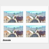 Sticker Rectangulaire Ébauche secourue Chevaux mangeant foin (Feuille)