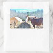 Sticker Rectangulaire Ébauche secourue Chevaux mangeant foin (Sac)