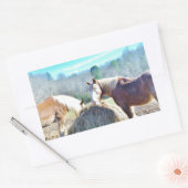 Sticker Rectangulaire Ébauche secourue Chevaux mangeant foin (Enveloppe)
