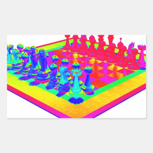 Sticker Rectangulaire Échecs psychédéliques et pièces d'échecs (Devant)