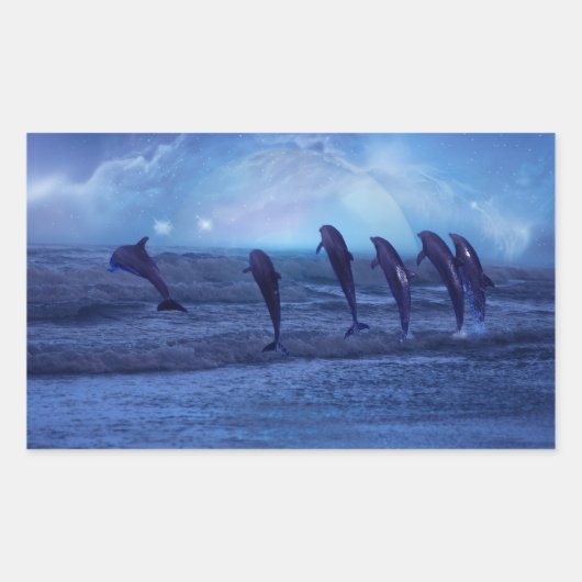 Sticker Rectangulaire École des dauphins au clair de lune (Devant)