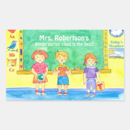 Sticker Rectangulaire École maternelle Classe Étudiants Nom personnalisé (Devant)