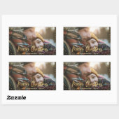 Sticker Rectangulaire Écriture or joyeux Noël étoiles photo élégant (Feuille)