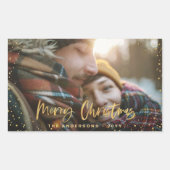 Sticker Rectangulaire Écriture or joyeux Noël étoiles photo élégant (Devant)