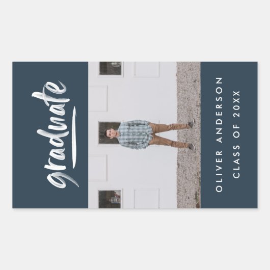 Sticker Rectangulaire Écriture verte moderne photo marine bleu graduatio (Devant)