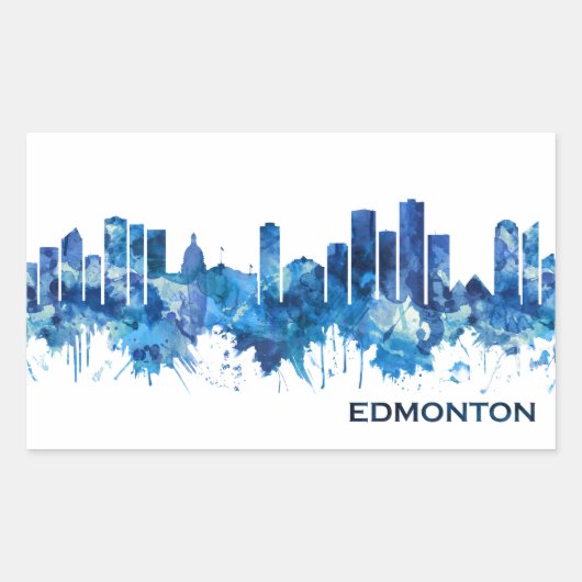 Sticker Rectangulaire Edmonton Canada Skyline Blue (Devant)