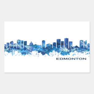 Sticker Rectangulaire Edmonton Canada Skyline Blue
