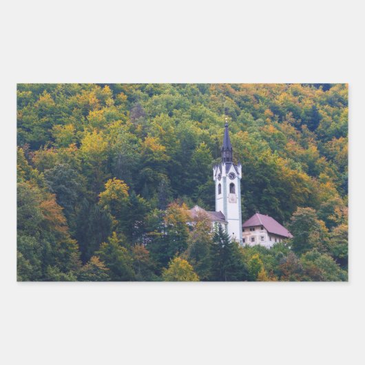 Sticker Rectangulaire Eglise dans une forêt tropicale en Slovénie (Devant)