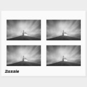 Sticker Rectangulaire Eglise sur une colline en noir et blanc (Feuille)