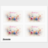 Sticker Rectangulaire Élégant Art de Fleurs Aquarelles Modernes Merci (Feuille)
