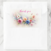 Sticker Rectangulaire Élégant Art de Fleurs Aquarelles Modernes Merci (Sac)