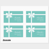 Sticker Rectangulaire Elégant Baby shower Turquoise Bleu Et Blanc Ruban (Feuille)