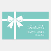 Sticker Rectangulaire Elégant Baby shower Turquoise Bleu Et Blanc Ruban (Devant)