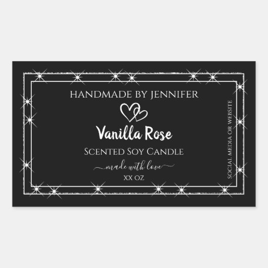 Sticker Rectangulaire Élégant Black Silver Parties scintillant étoiles É (Devant)
