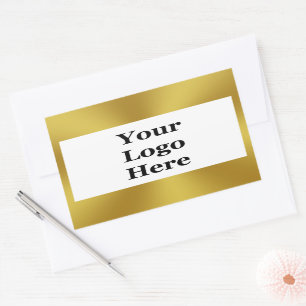 Sticker Rectangulaire Elégant Blanc Faux Gold Modèle Votre logo ici
