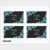 Sticker Rectangulaire Élégant bleu clair dentelle noir Damas (Feuille)