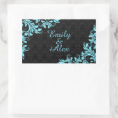 Sticker Rectangulaire Élégant bleu clair dentelle noir Damas (Sac)