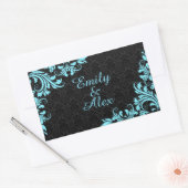Sticker Rectangulaire Élégant bleu clair dentelle noir Damas (Enveloppe)