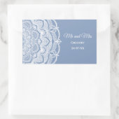 Sticker Rectangulaire Elégant bleu poussiéreux en dentelle blanche class (Sac)