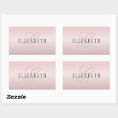 Sticker Rectangulaire Elégant Blush Faux Rose Gold | Nom et monogramme (Feuille)