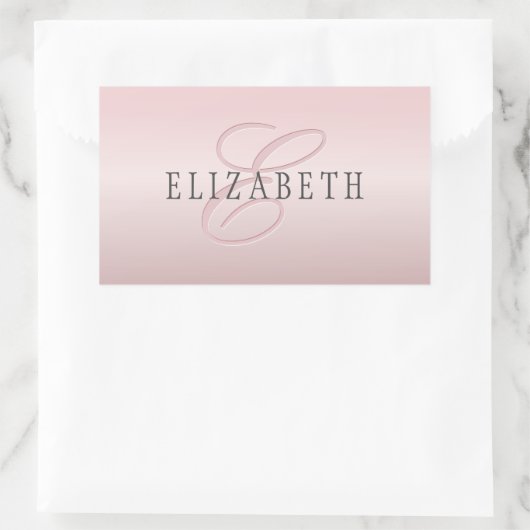 Sticker Rectangulaire Elégant Blush Faux Rose Gold | Nom et monogramme (Sac)
