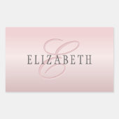 Sticker Rectangulaire Elégant Blush Faux Rose Gold | Nom et monogramme (Devant)