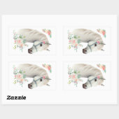 Sticker Rectangulaire Élégant Boho Cheval Blanc Floral (Feuille)