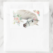 Sticker Rectangulaire Élégant Boho Cheval Blanc Floral (Sac)