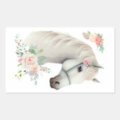 Sticker Rectangulaire Élégant Boho Cheval Blanc Floral (Devant)
