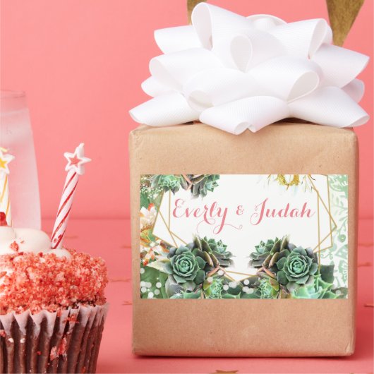 Sticker Rectangulaire Élégant Cactus Succulent Coral rose Mariage (Fête)