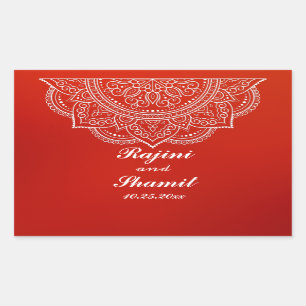 Sticker Rectangulaire Élégant Crimson Blanc Indien Mariage Paisley