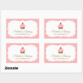 Sticker Rectangulaire Élégant Décor Boulangerie Cupcake Rose (Feuille)