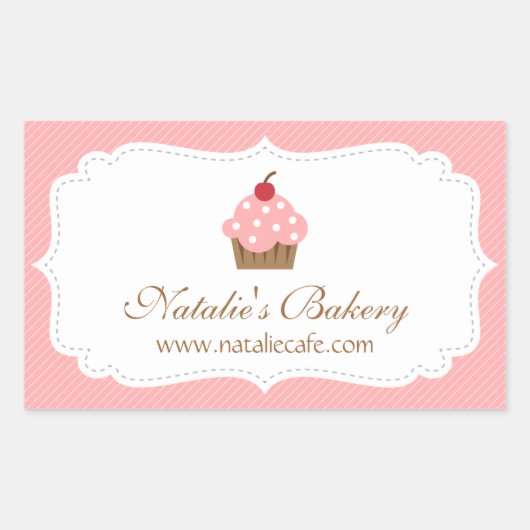 Sticker Rectangulaire Élégant Décor Boulangerie Cupcake Rose (Devant)