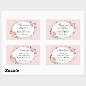 Sticker Rectangulaire Élégant dentelle florale Merci Mariage rose pâle (Feuille)