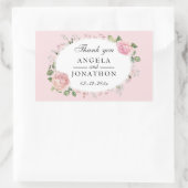 Sticker Rectangulaire Élégant dentelle florale Merci Mariage rose pâle (Sac)