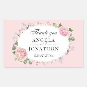Sticker Rectangulaire Élégant dentelle florale Merci Mariage rose pâle